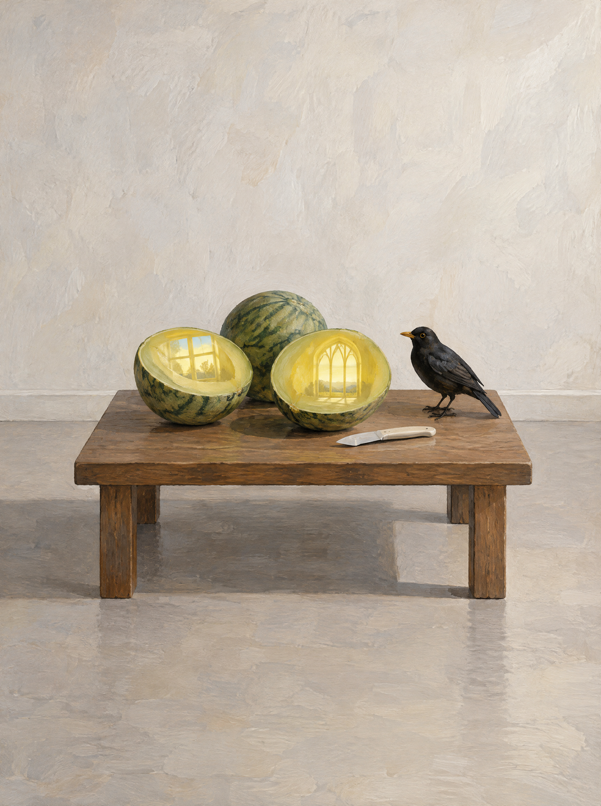 Das Fenster der Melonen – Kunstmotiv ohne Rahmen.