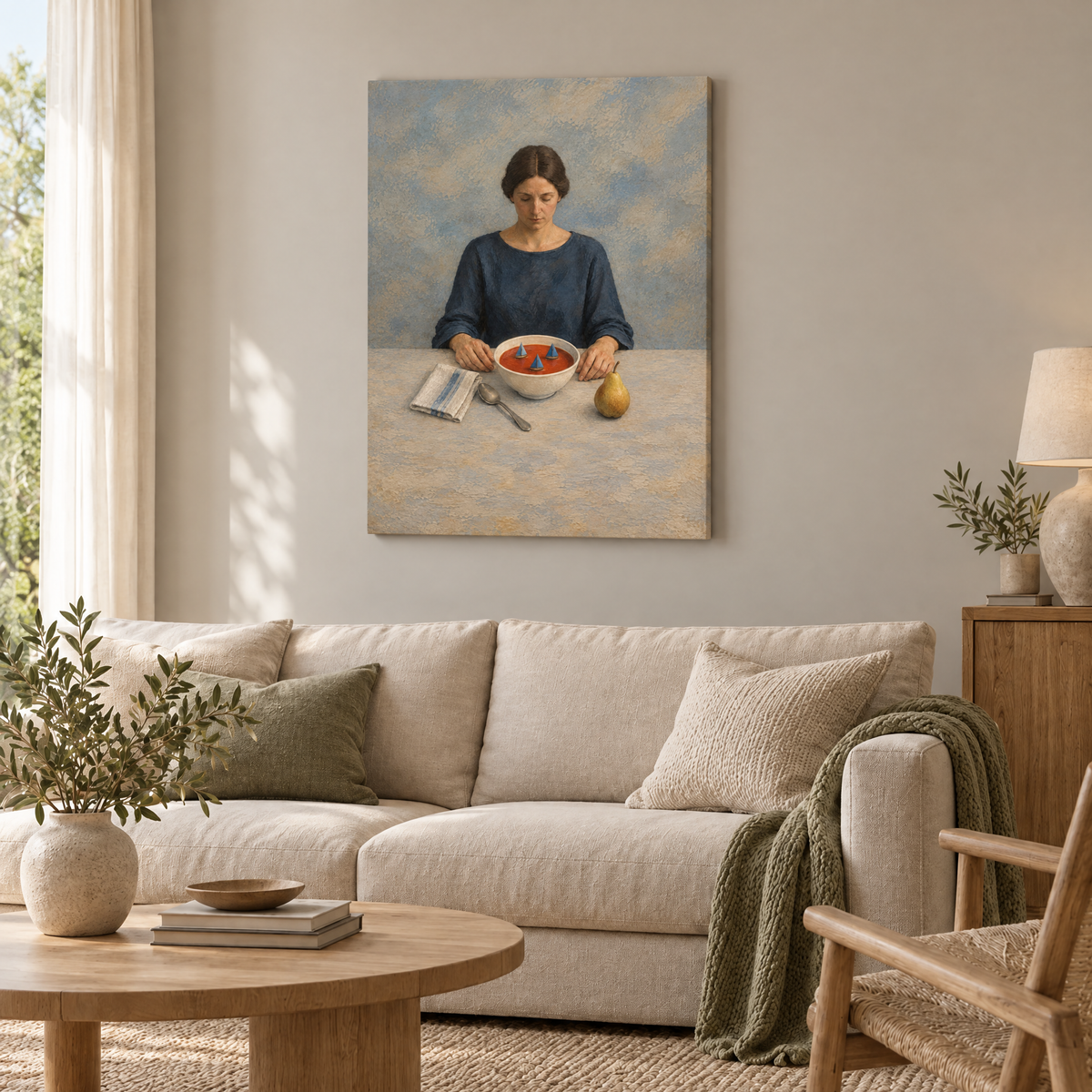 Die Suppe der Segelboote – Rahmenlose Slim-Leinwand im Wohnzimmer, ohne Weißrand.