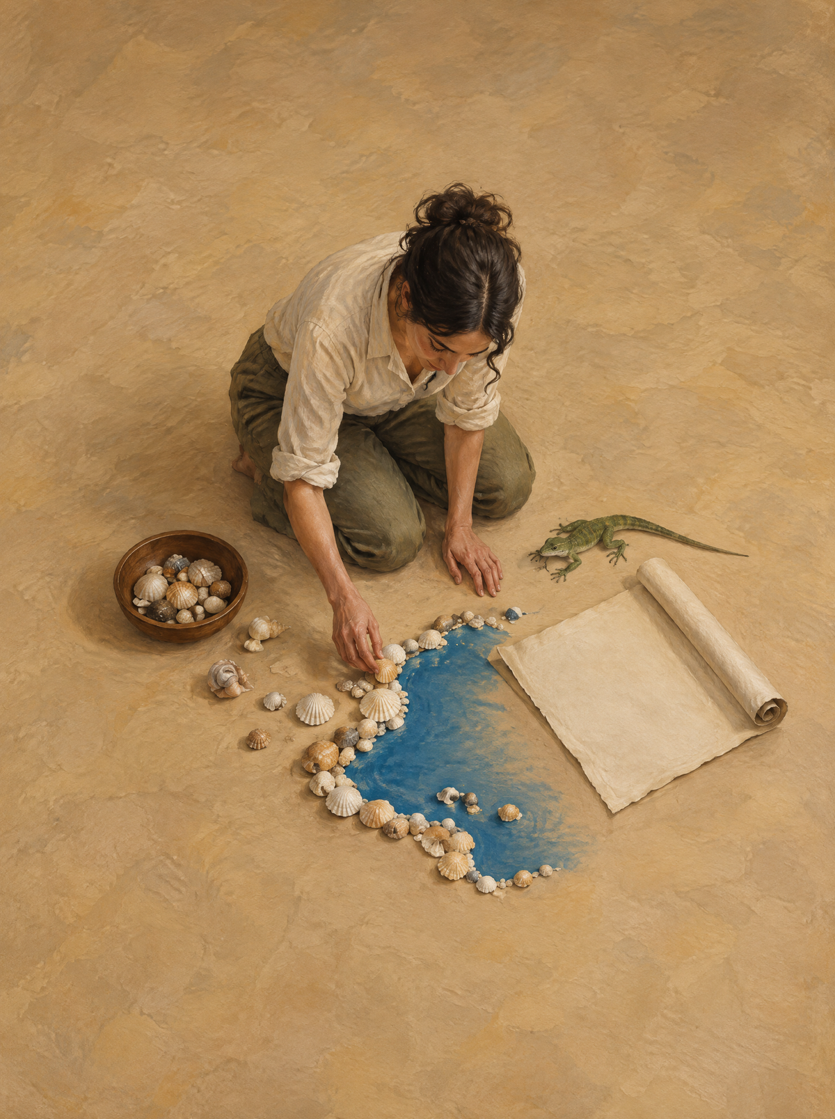 Die Kartografin der Muscheln – Kunstmotiv ohne Rahmen.