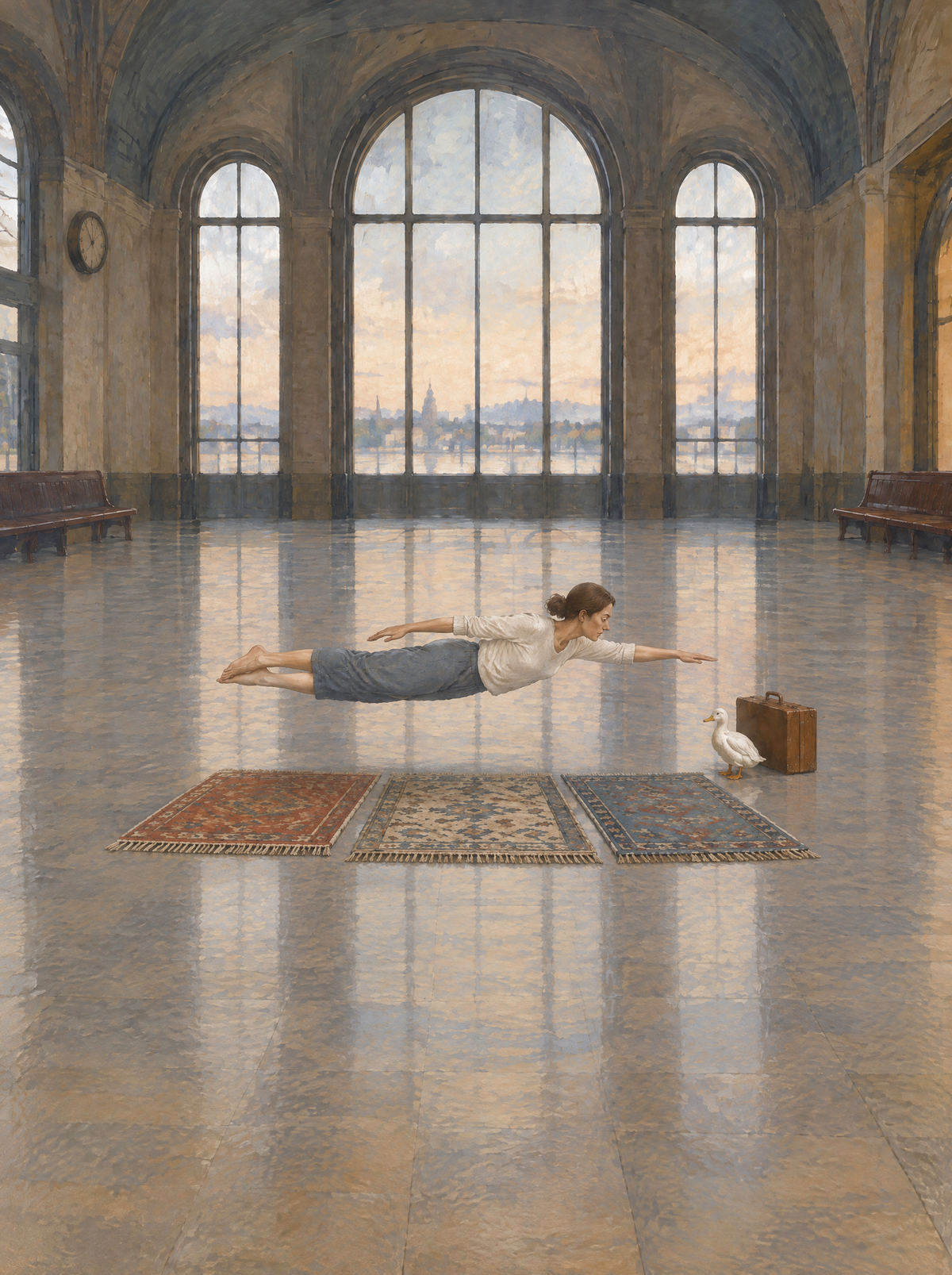 Die Schwimmerin der Teppiche – Kunstmotiv ohne Rahmen.