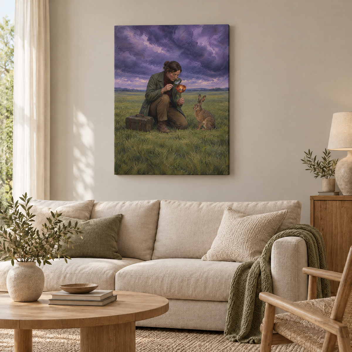 Der Botaniker des Donners – Rahmenlose Slim-Leinwand im Wohnzimmer, ohne Weißrand.