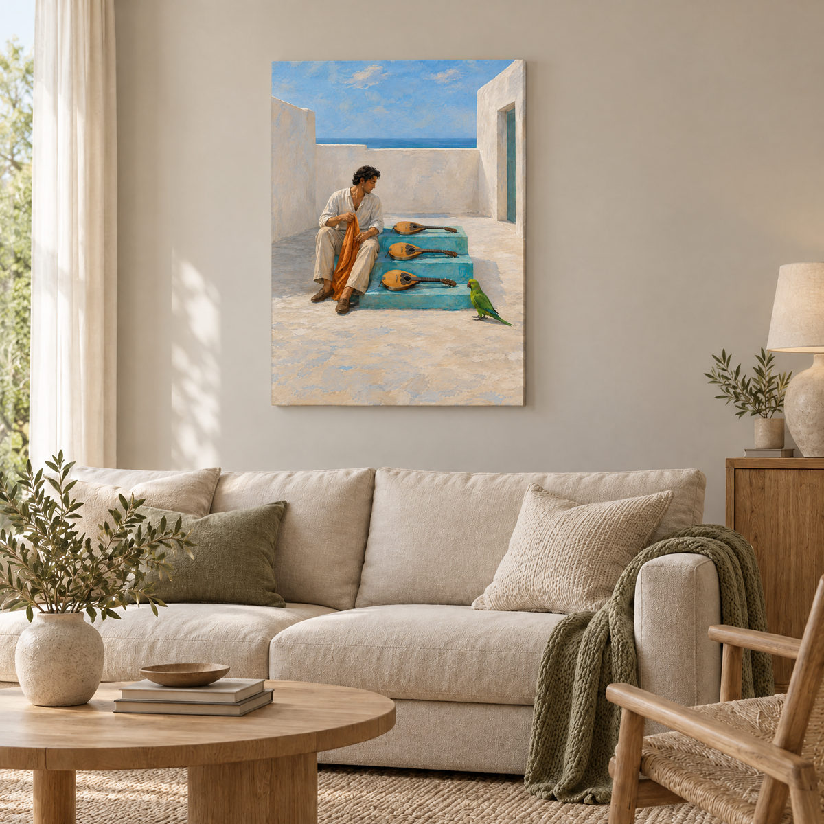 Die Treppe der Mandolinen – Rahmenlose Slim-Leinwand im Wohnzimmer, ohne Weißrand.