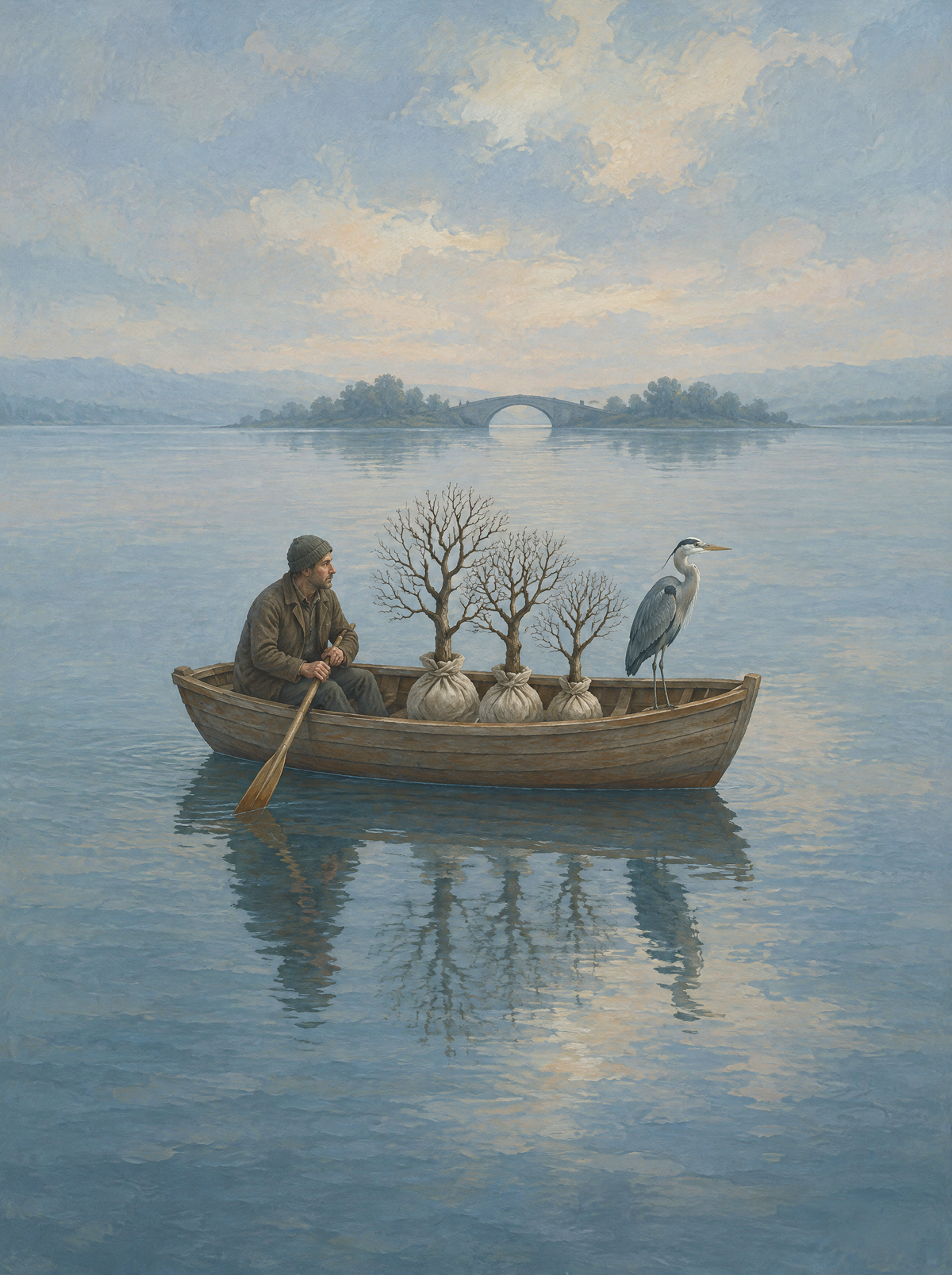 Das Boot der schlafenden Bäume – Kunstmotiv ohne Rahmen.