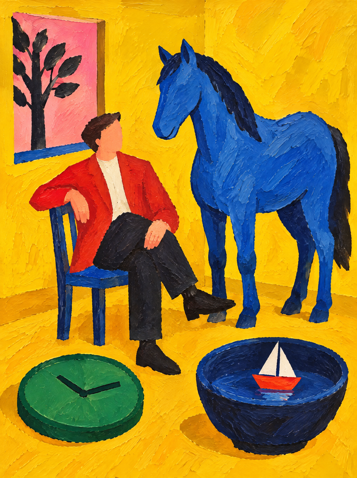 Das Pferd im gelben Zimmer – Kunstmotiv ohne Rahmen.