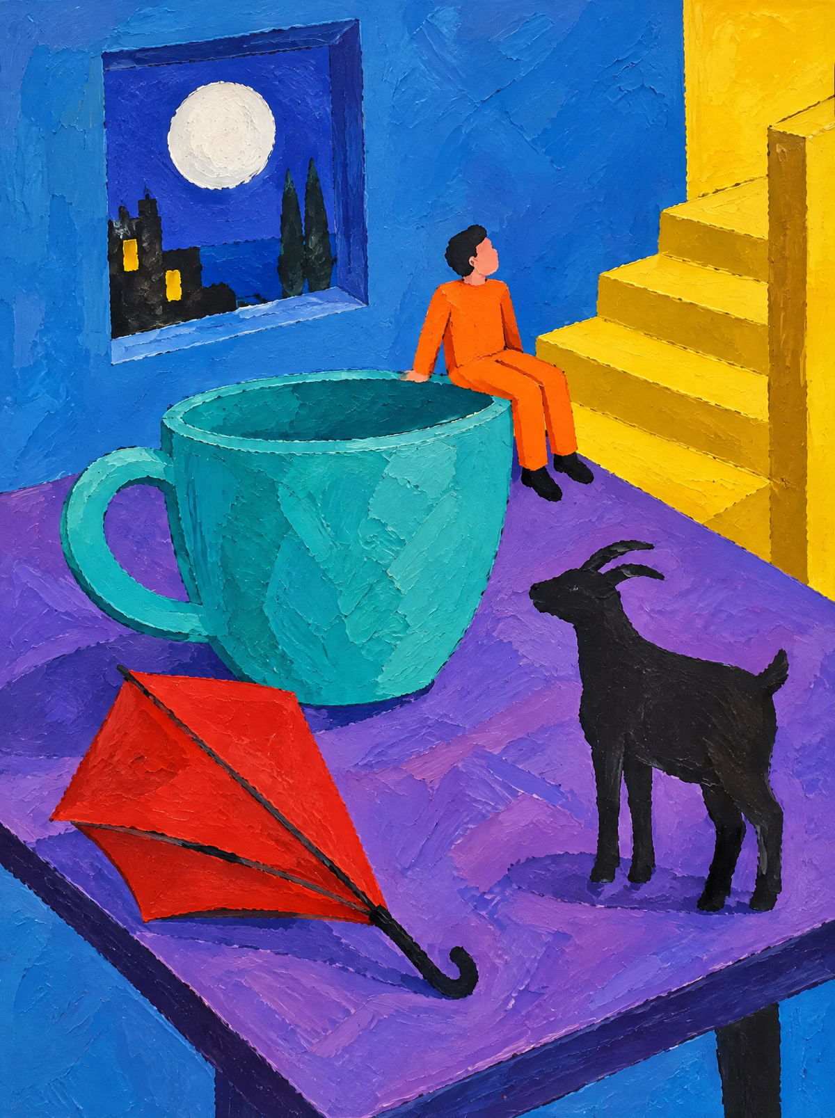 Der Mann auf der Teetasse – Kunstmotiv ohne Rahmen.