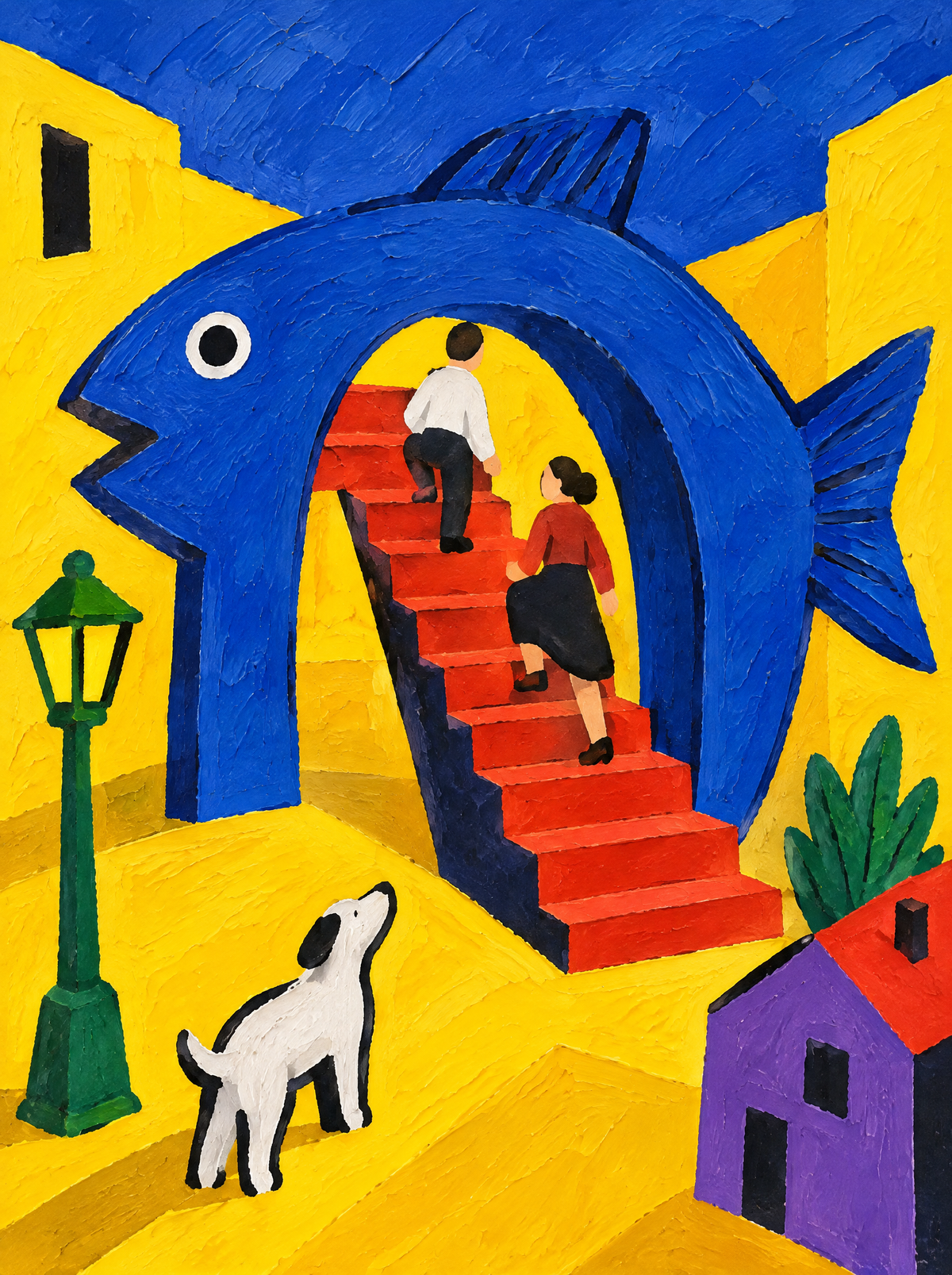 Die Treppe durch den Fisch – Kunstmotiv ohne Rahmen.