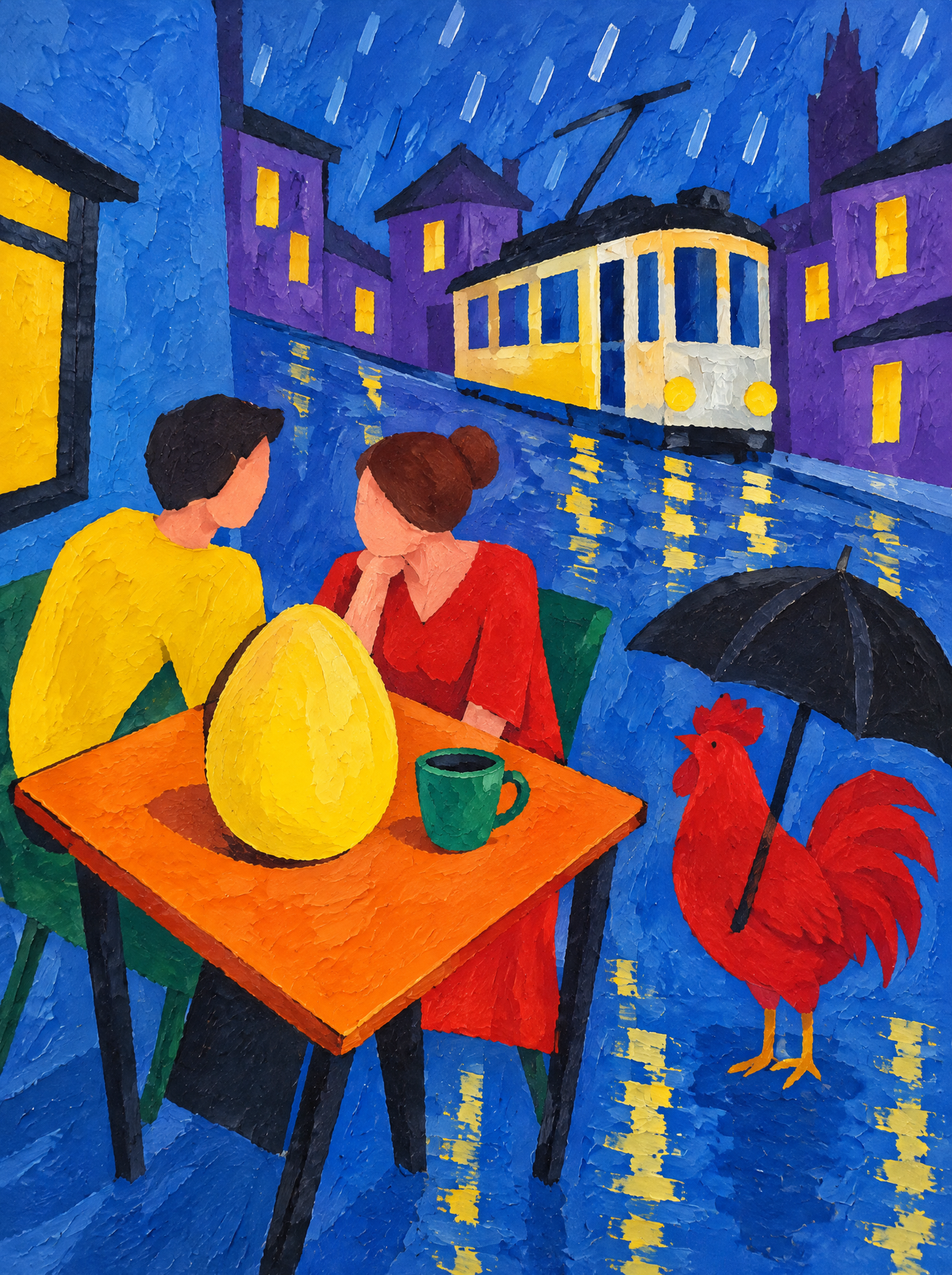 Das Frühstück im Regen – Kunstmotiv ohne Rahmen.