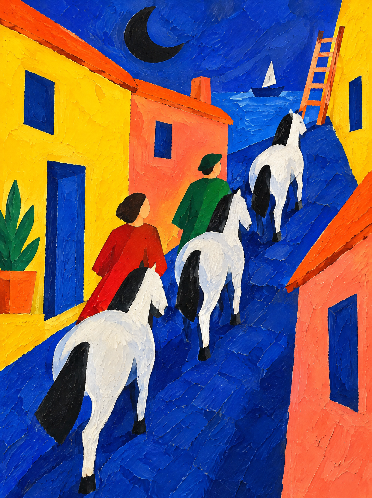 Die Straße der weißen Pferde – Kunstmotiv ohne Rahmen.