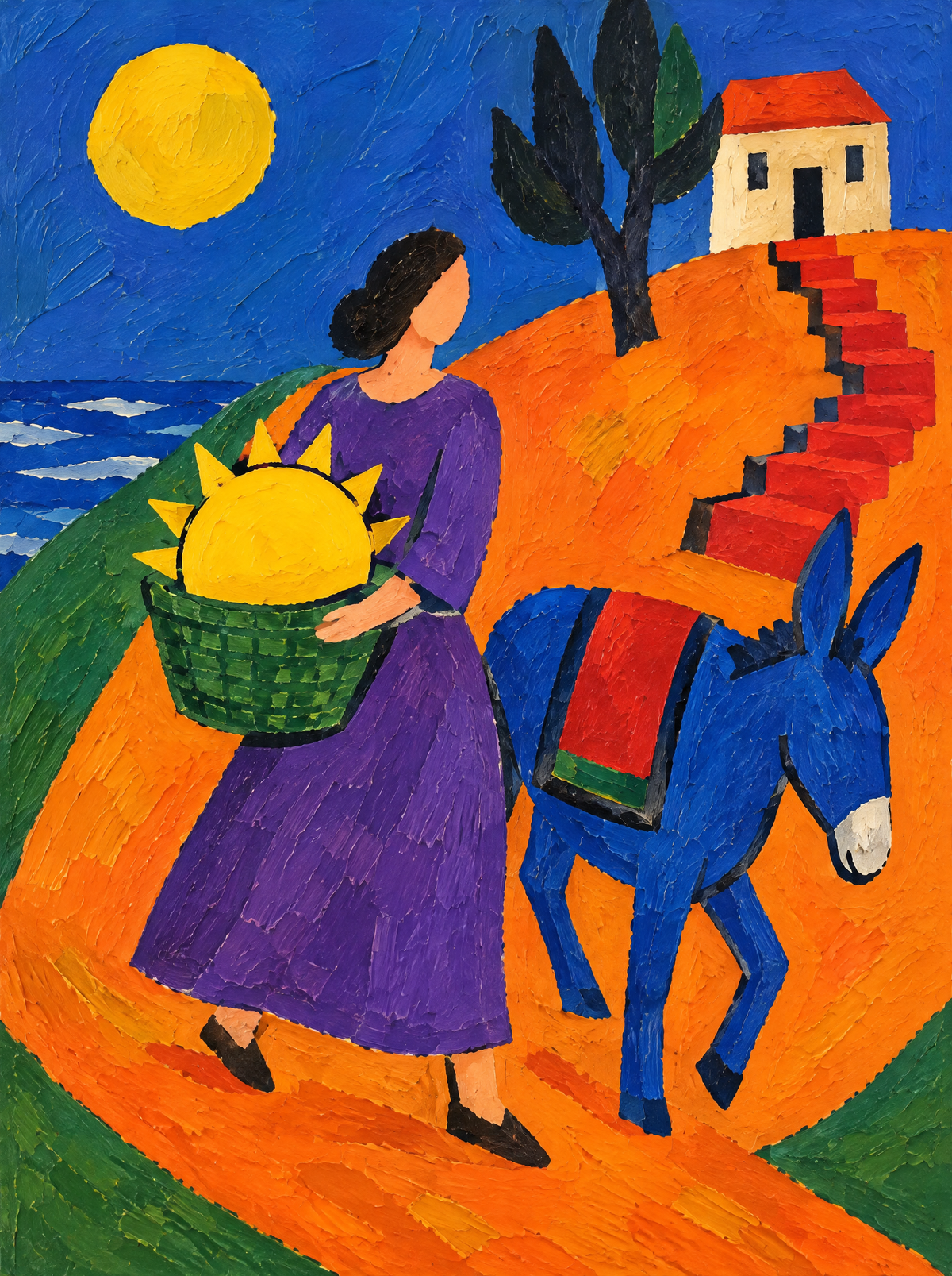 Die Frau mit der Sonne im Korb – Kunstmotiv ohne Rahmen.