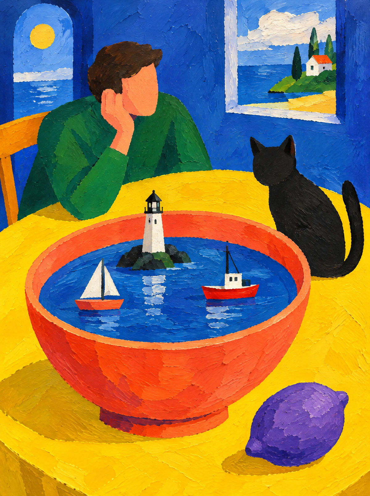 Der Hafen im Suppenteller – Kunstmotiv ohne Rahmen.