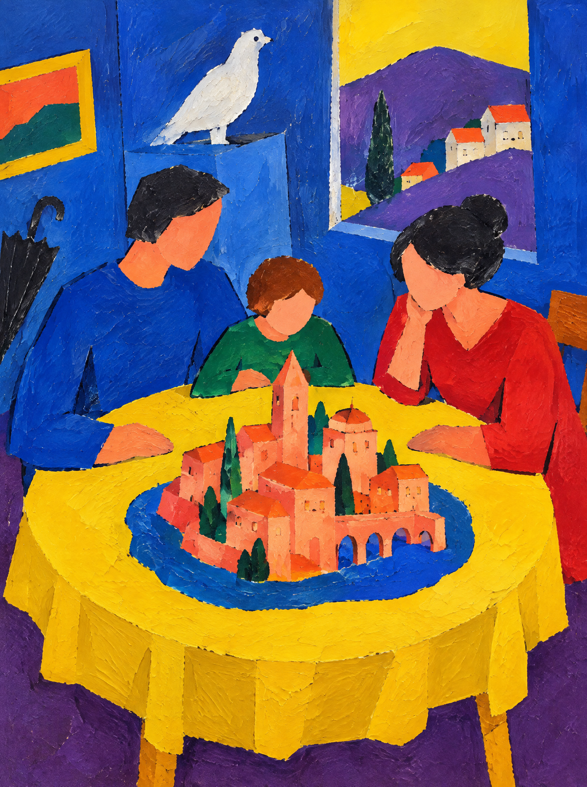 Die Stadt auf dem Tisch – Kunstmotiv ohne Rahmen.