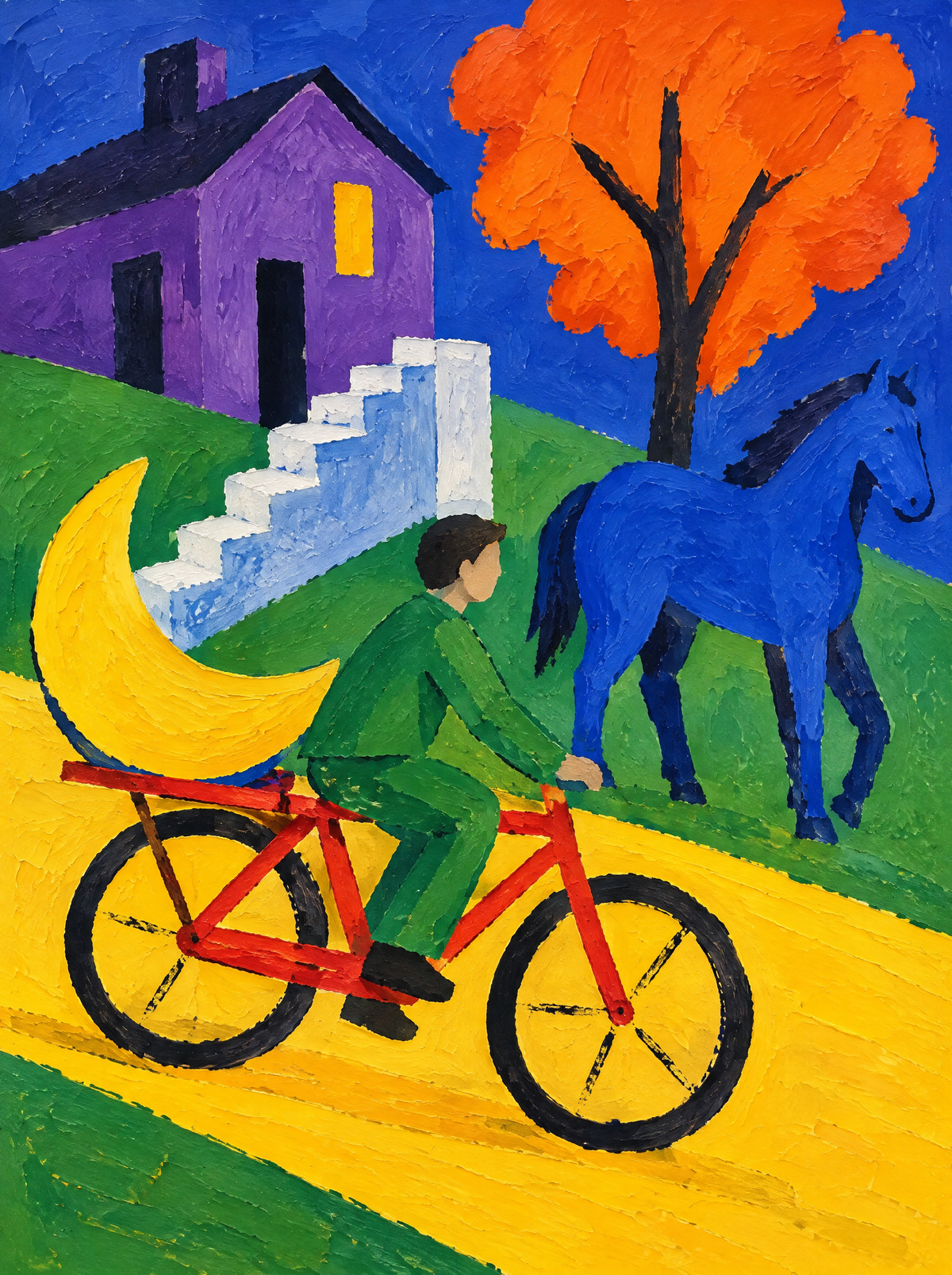 Der Mond auf dem Fahrrad – Kunstmotiv ohne Rahmen.