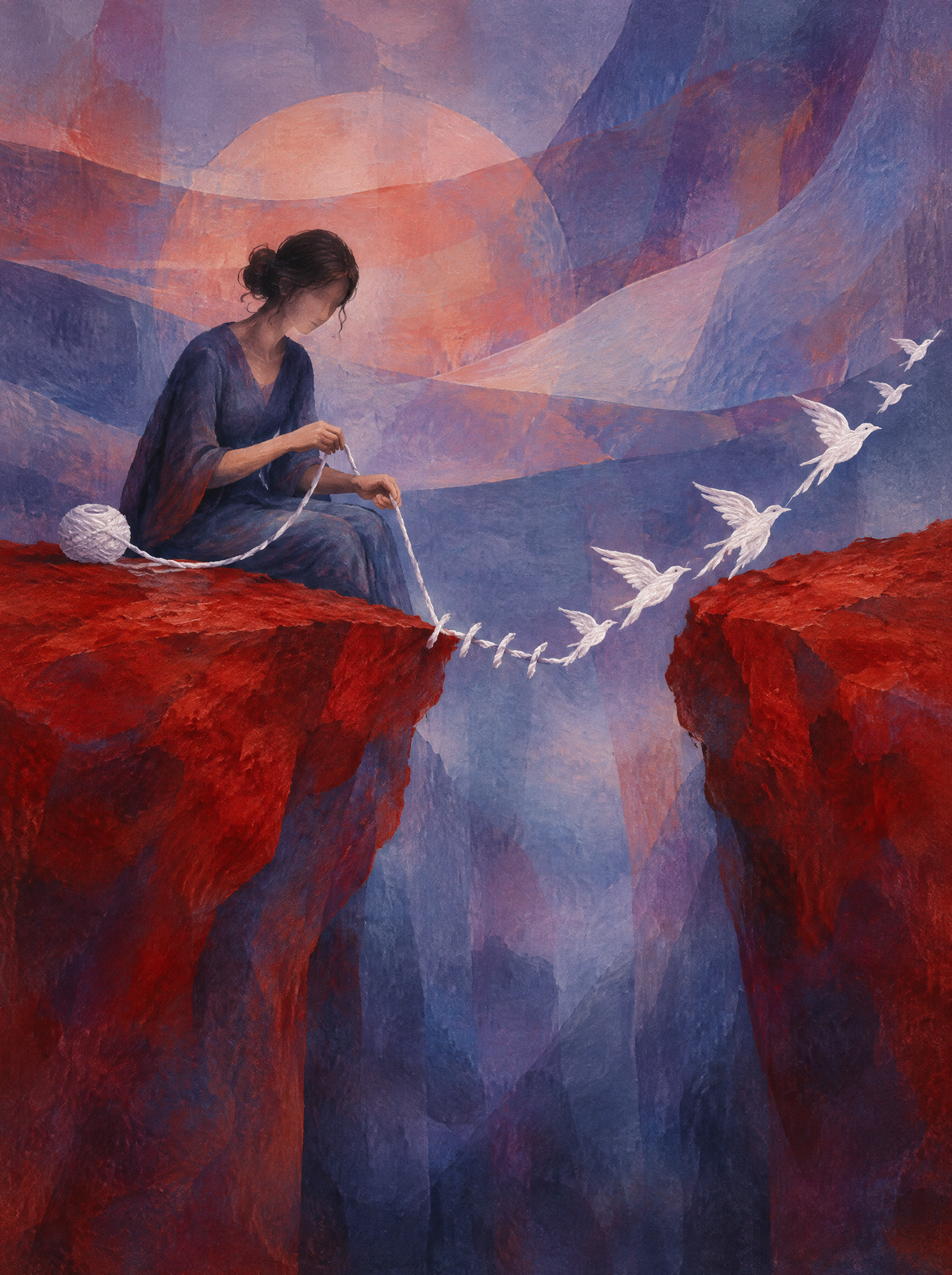Die Näherin des Horizonts – Kunstmotiv ohne Rahmen.