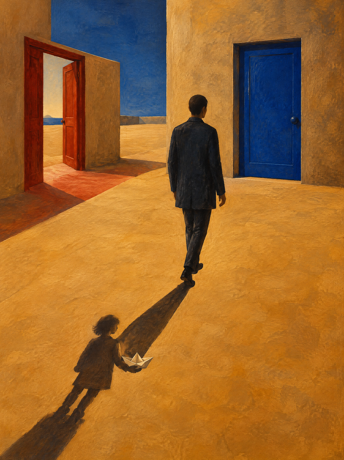 Der Schatten des Kindes – Kunstmotiv ohne Rahmen.