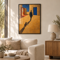 Der Schatten des Kindes – Poster im schwarzen Holzrahmen im Wohnzimmer, ohne Weißrand.