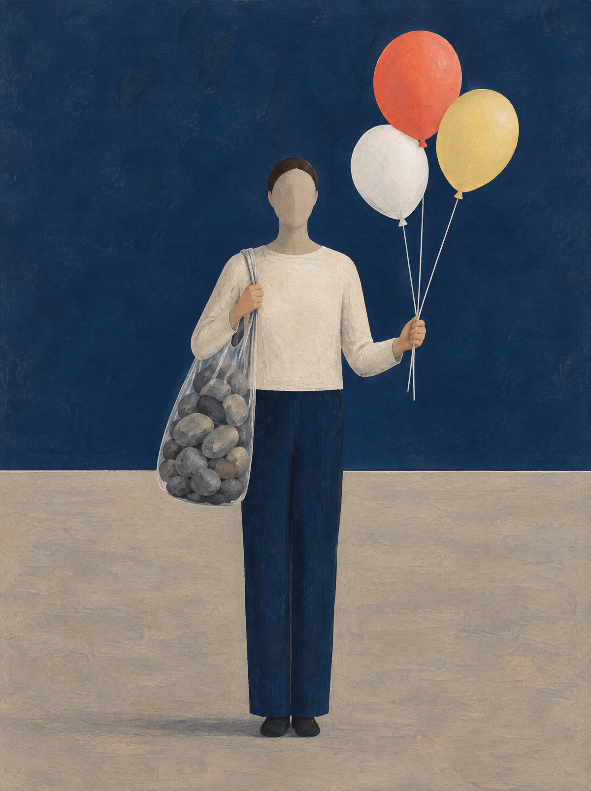 Steine und Ballons – Kunstmotiv ohne Rahmen.