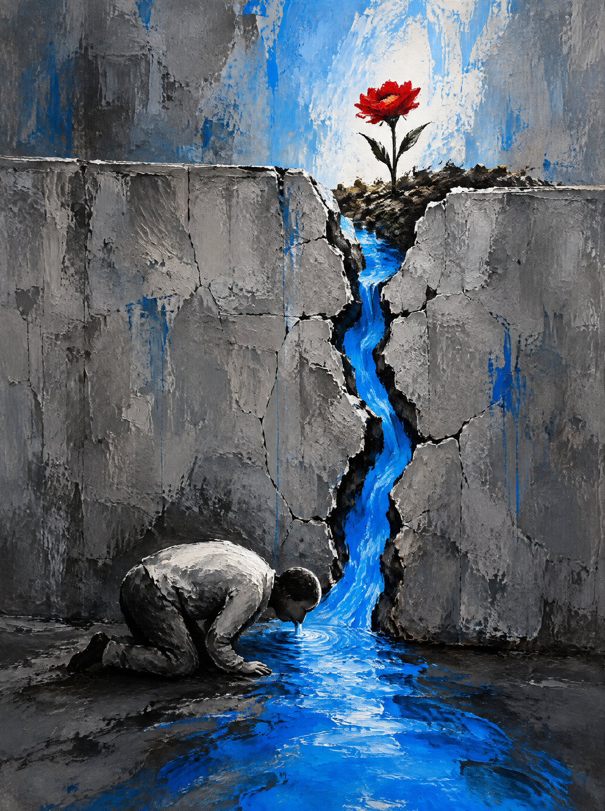 Der Fluss in der Mauer – Kunstmotiv ohne Rahmen.