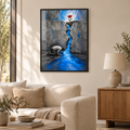 Der Fluss in der Mauer – Poster im schwarzen Holzrahmen im Wohnzimmer, ohne Weißrand.