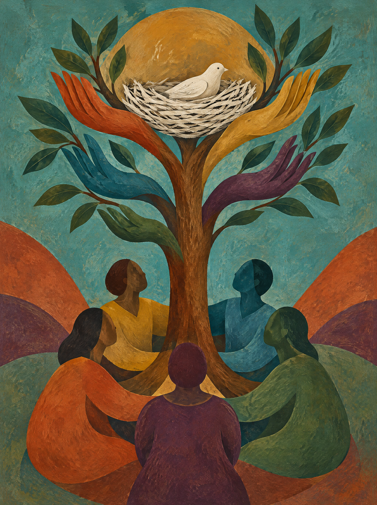 Der Baum aus Händen – Kunstmotiv ohne Rahmen.