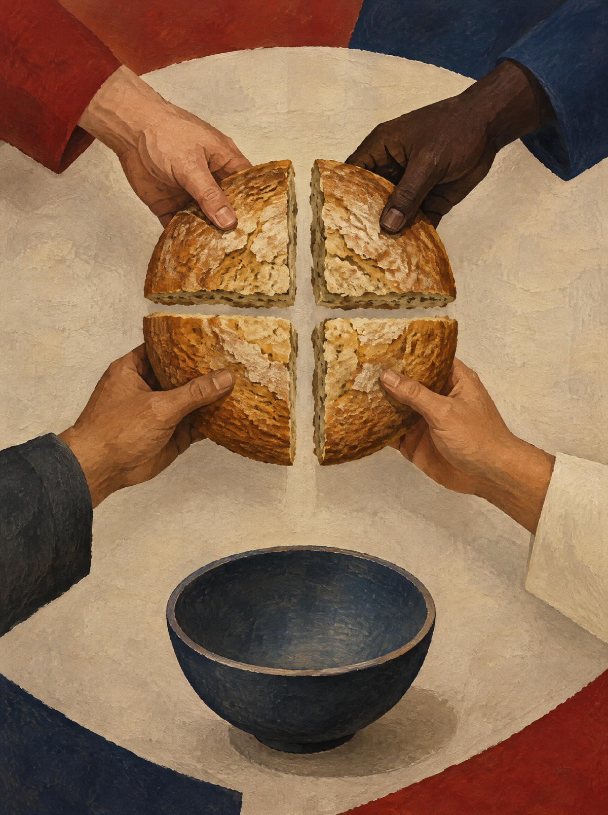 Das geteilte Brot – Kunstmotiv ohne Rahmen.