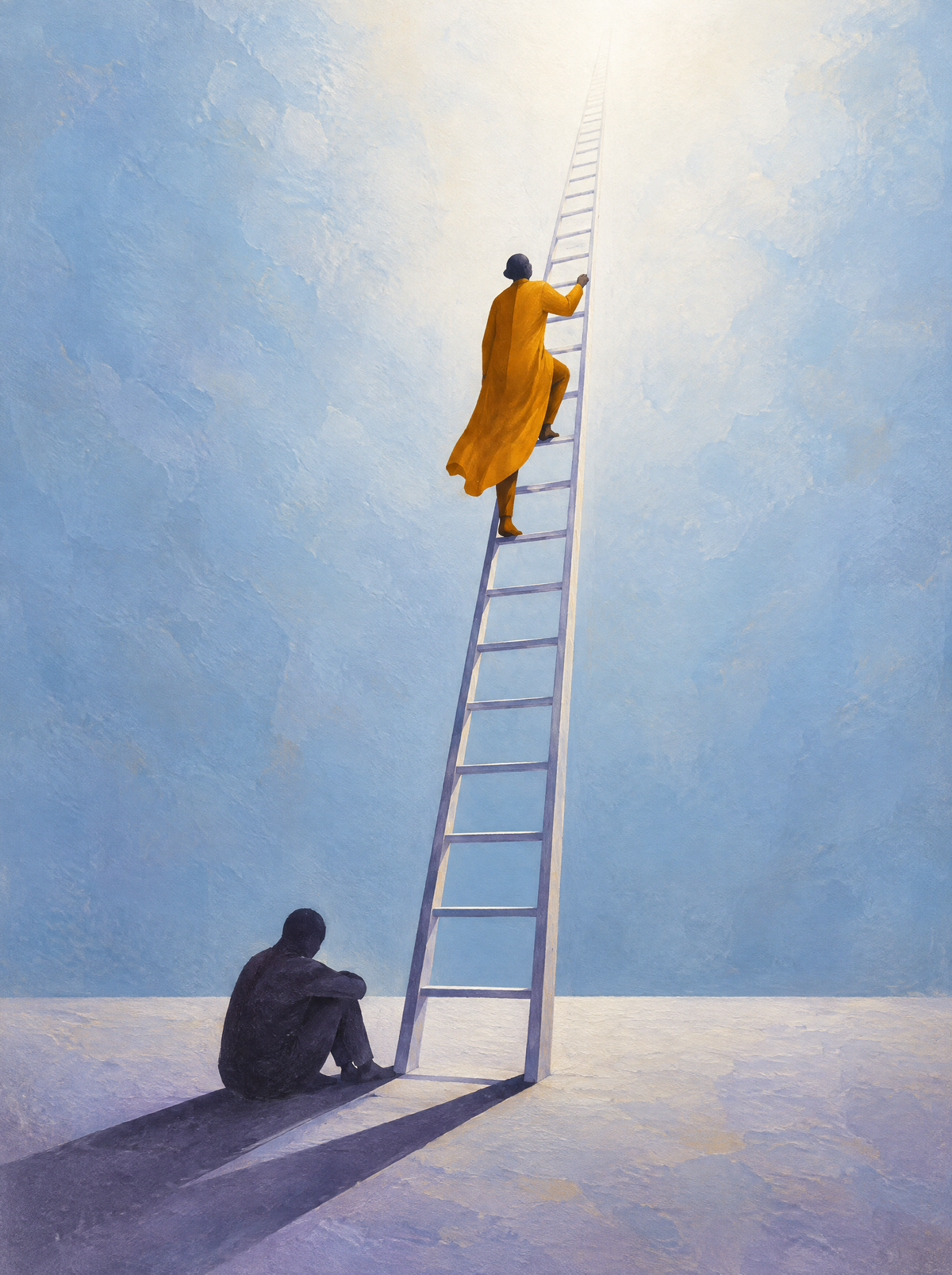 Die Leiter ohne Wand – Kunstmotiv ohne Rahmen.