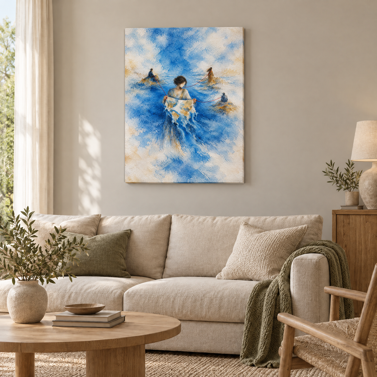 Die schmelzende Karte – Rahmenlose Slim-Leinwand im Wohnzimmer, ohne Weißrand.