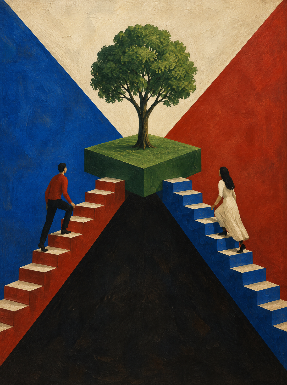 Die zwei Treppen – Kunstmotiv ohne Rahmen.