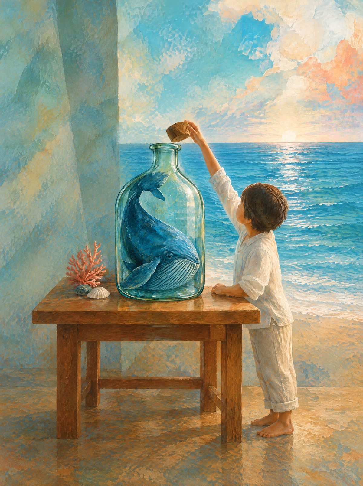Der Wal im Glas – Kunstmotiv ohne Rahmen.