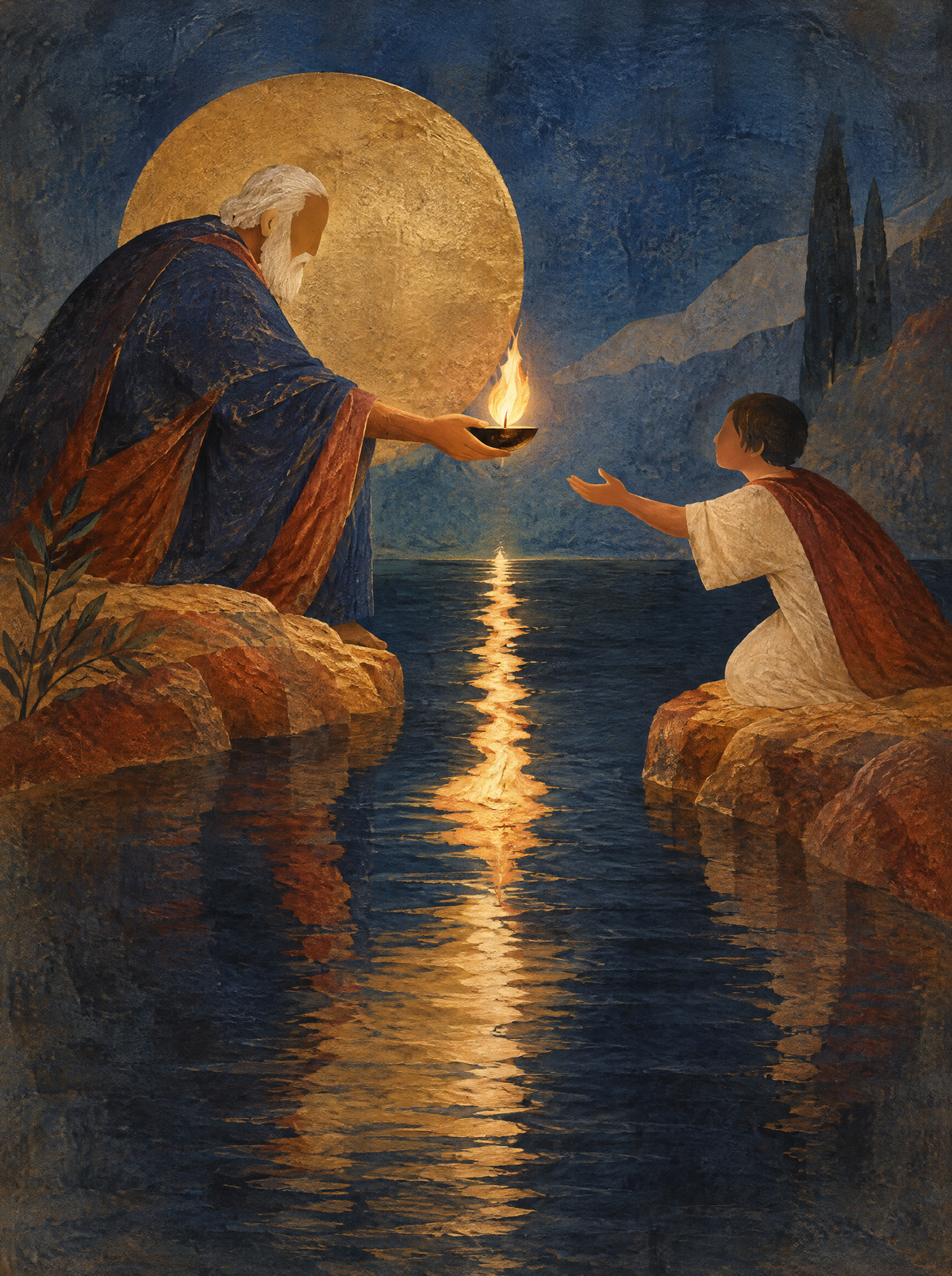 Die Flamme über dem Wasser – Kunstmotiv ohne Rahmen.