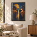 Die Flamme über dem Wasser – Poster im schwarzen Holzrahmen im Wohnzimmer, ohne Weißrand.