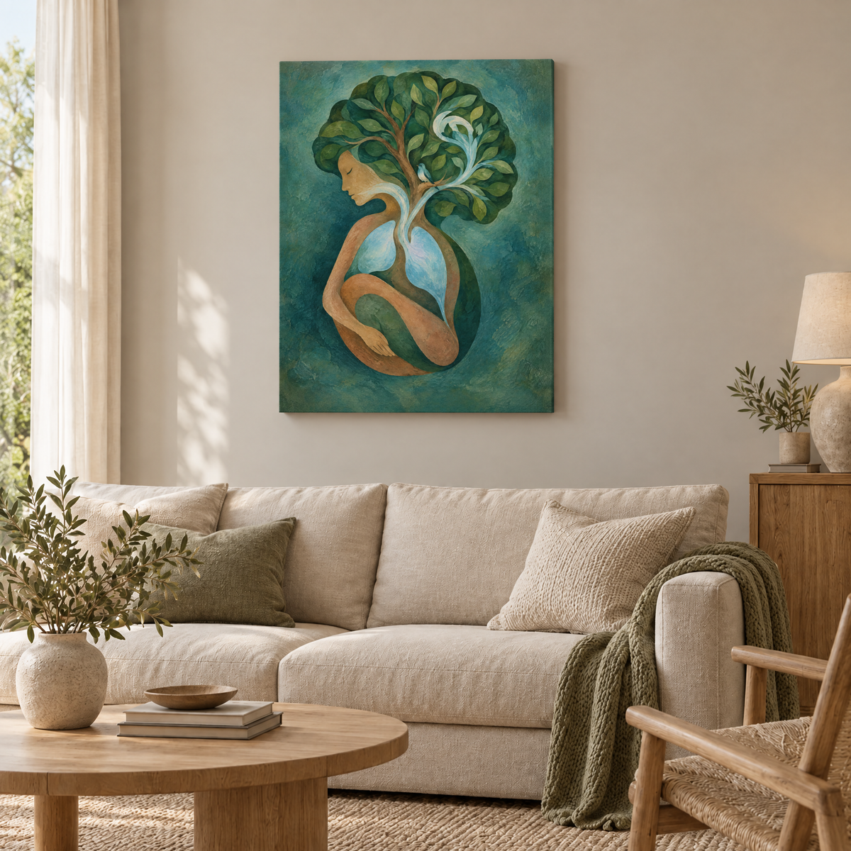 Der Atem des Waldes – Rahmenlose Slim-Leinwand im Wohnzimmer, ohne Weißrand.