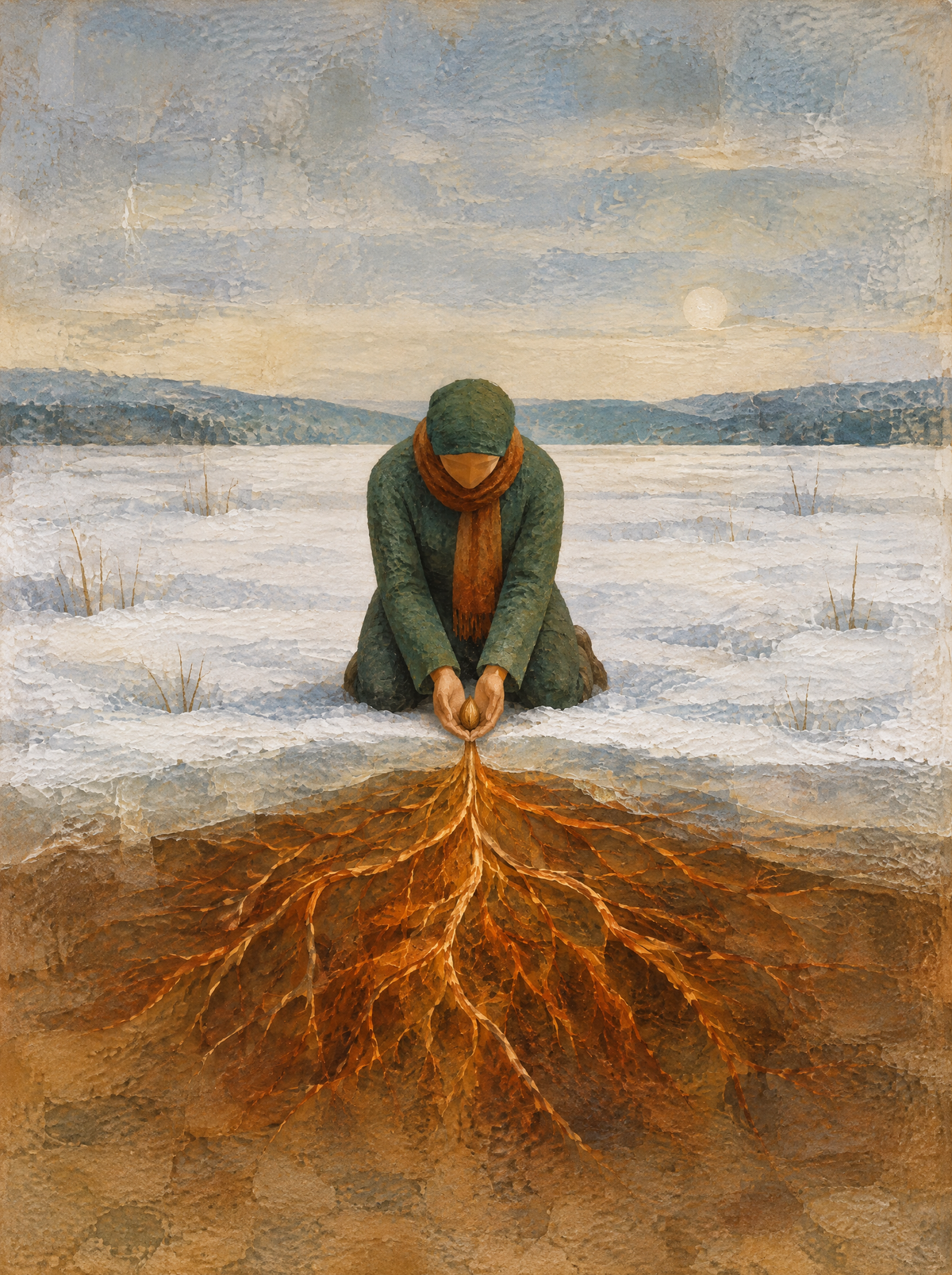 Der Garten unter dem Schnee – Kunstmotiv ohne Rahmen.