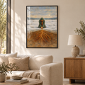 Der Garten unter dem Schnee – Poster im schwarzen Holzrahmen im Wohnzimmer, ohne Weißrand.