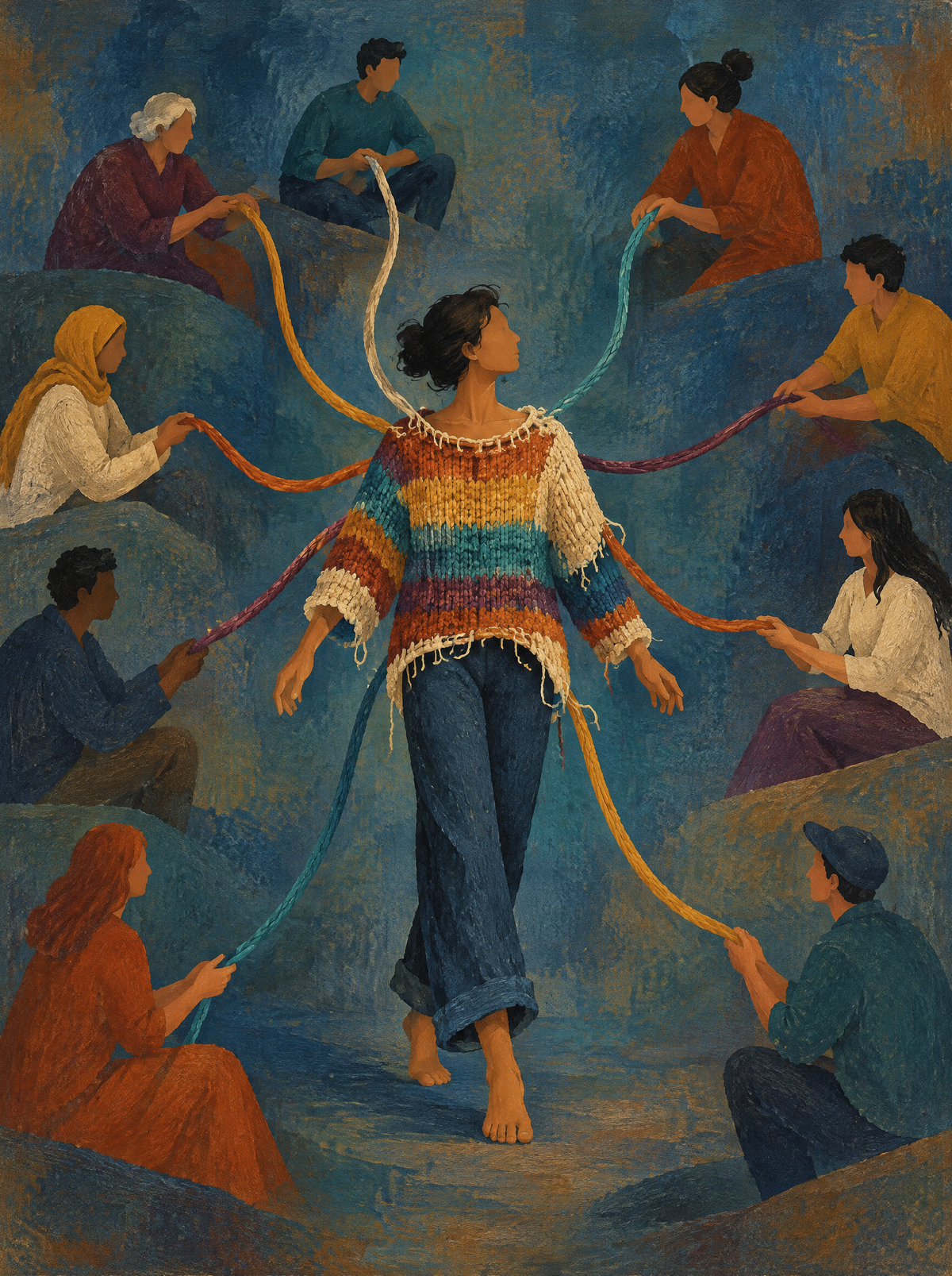 Der Pullover aus Stimmen – Kunstmotiv ohne Rahmen.