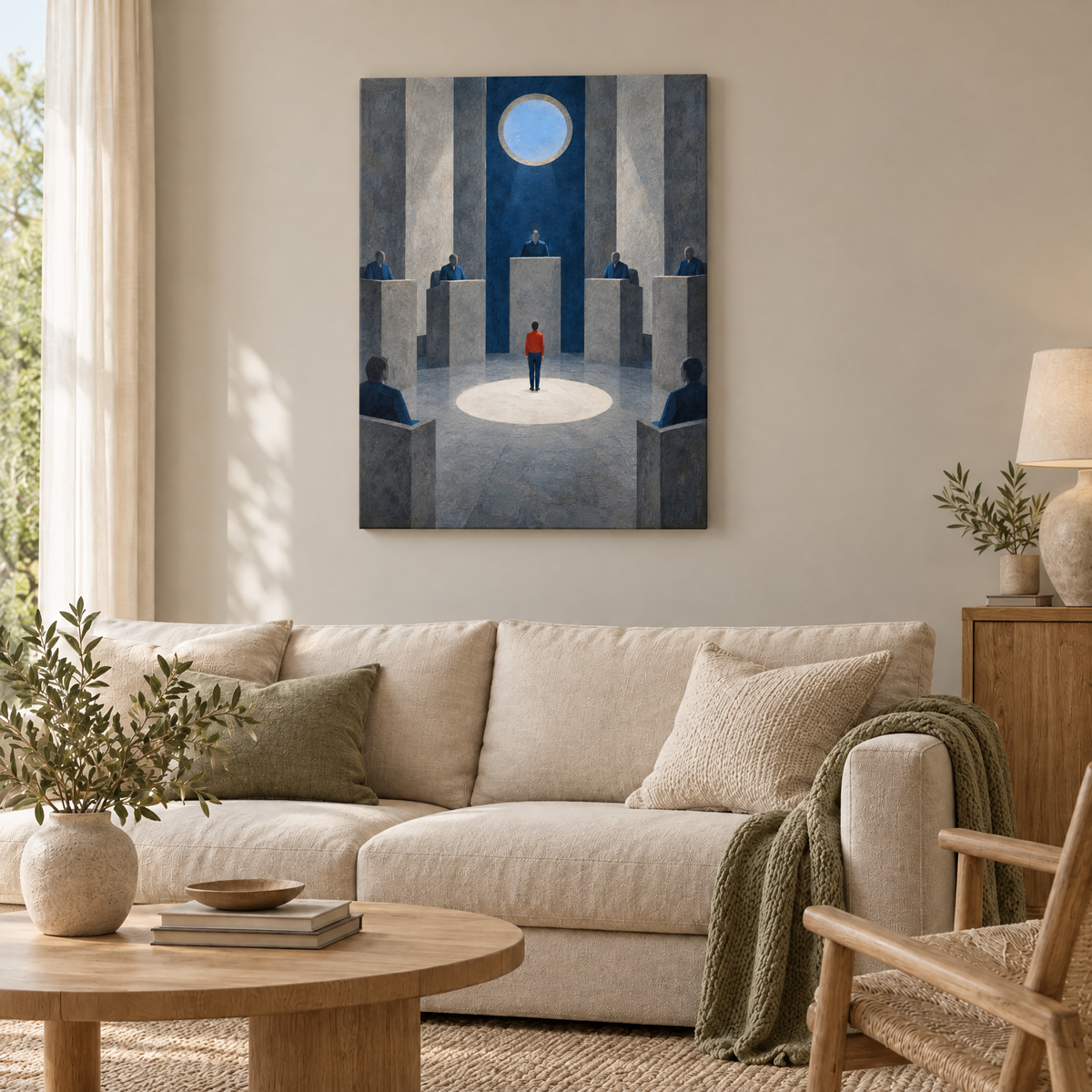 Der Platz für die Wahrheit – Rahmenlose Slim-Leinwand im Wohnzimmer, ohne Weißrand.