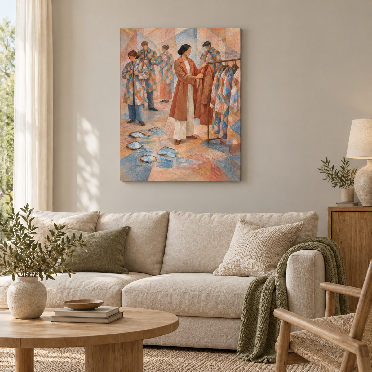 Die eigene Farbe – Rahmenlose Slim-Leinwand im Wohnzimmer, ohne Weißrand.