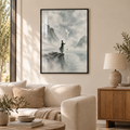 Die offene Hand – Poster im schwarzen Holzrahmen im Wohnzimmer, ohne Weißrand.