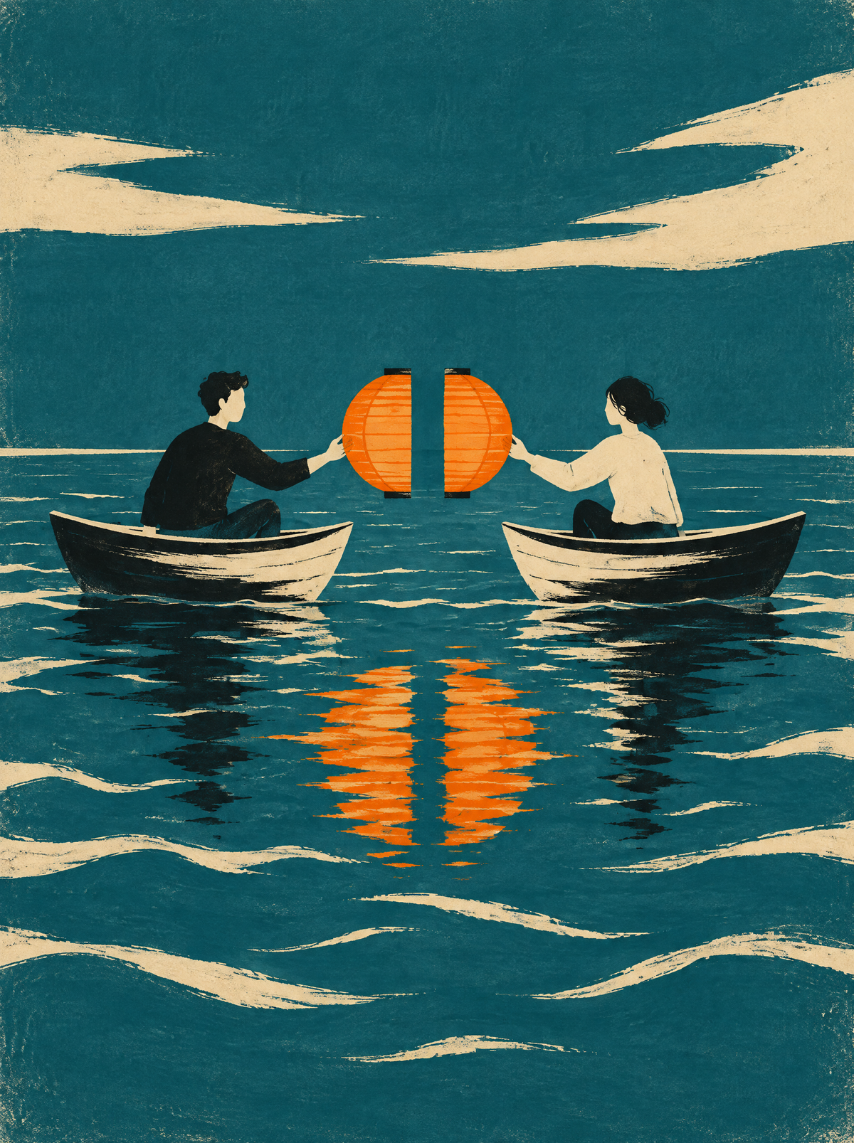 Zwei Boote ohne Seil – Kunstmotiv ohne Rahmen.
