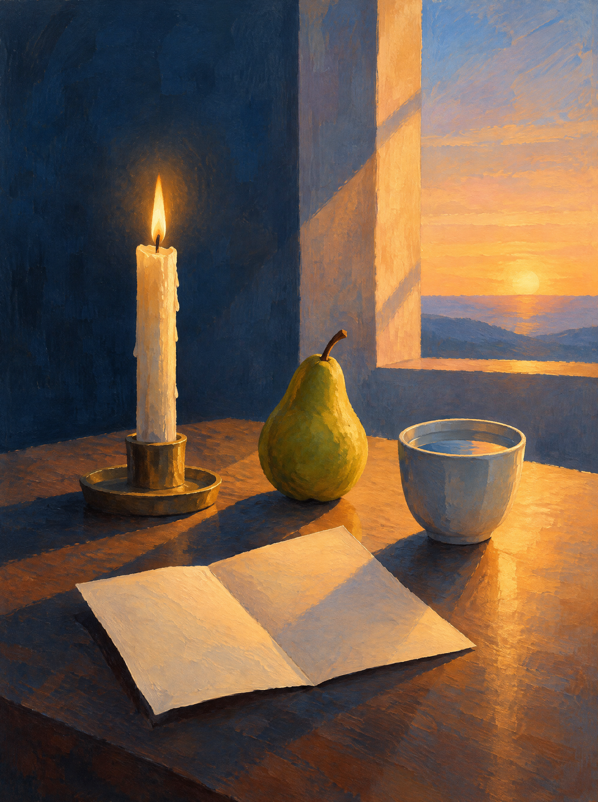 Die letzte Kerze am Morgen – Kunstmotiv ohne Rahmen.