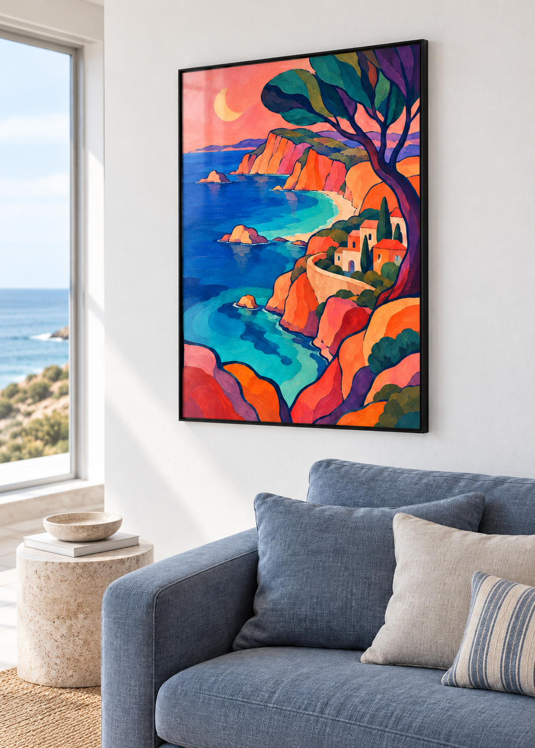 Die Bucht der Farben – Poster im dünnen schwarzen Metallrahmen