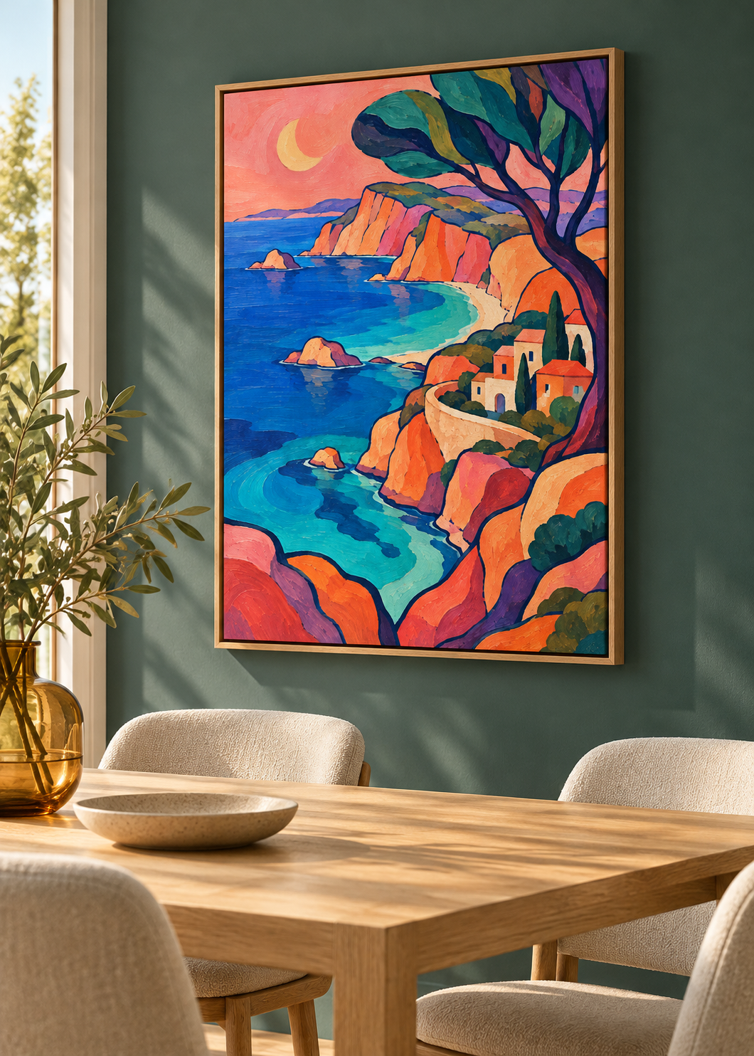 Die Bucht der Farben – Leinwand im dunklen Schattenfugenrahmen
