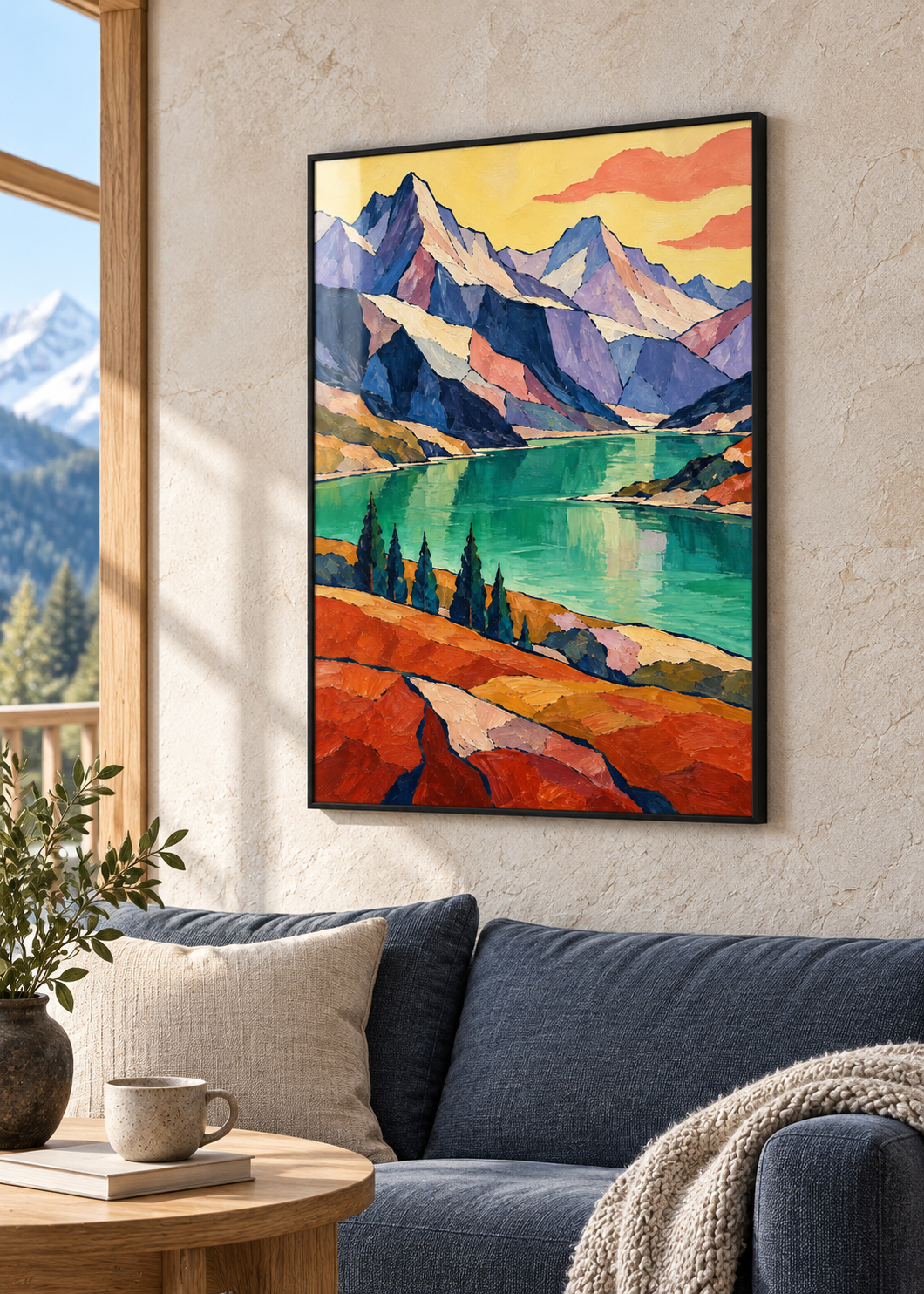 Smaragdsee im Morgenlicht – Poster im dünnen schwarzen Metallrahmen