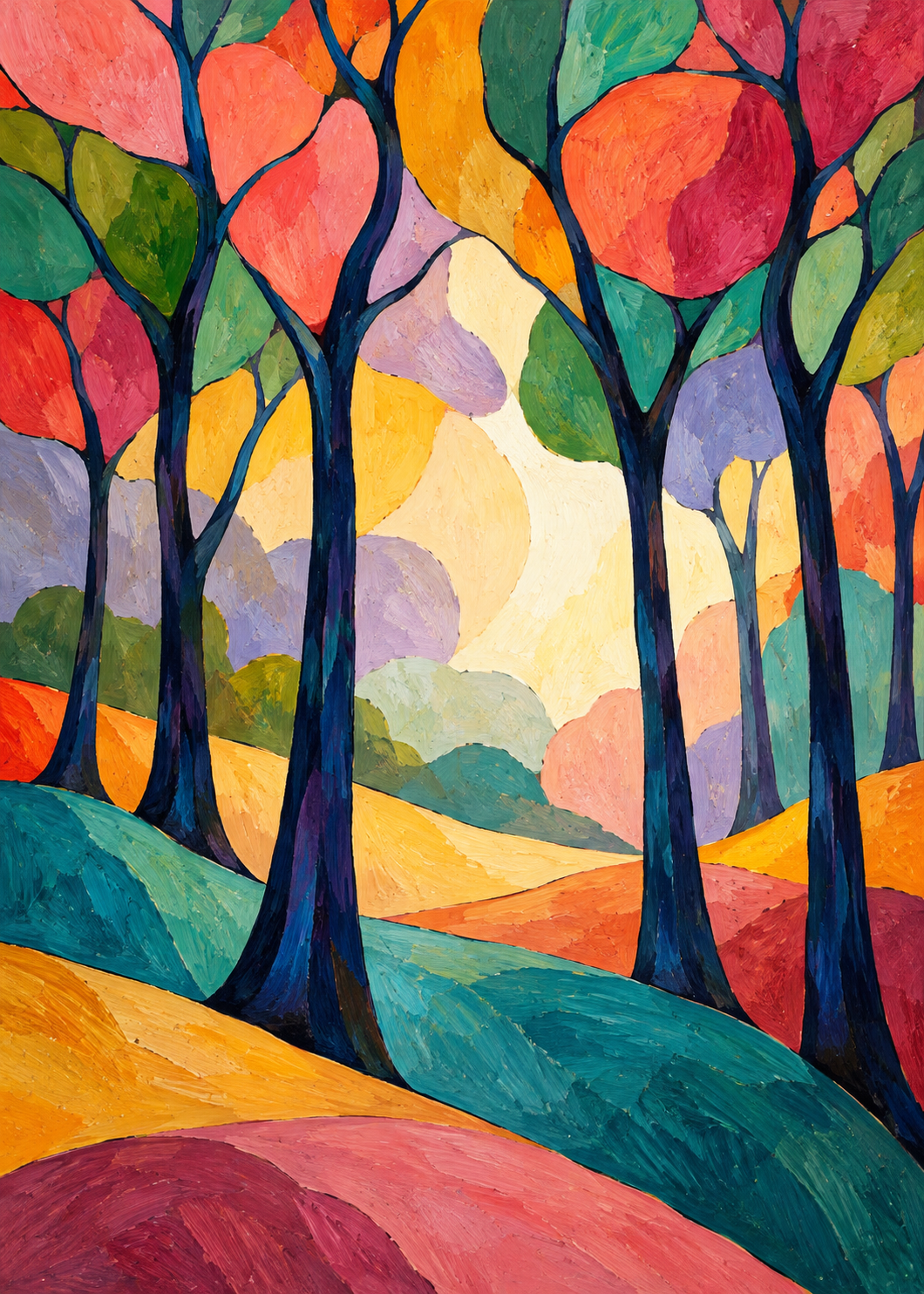 Abstrakter Wald aus Licht und Farben – Originalmotiv ohne Rahmen
