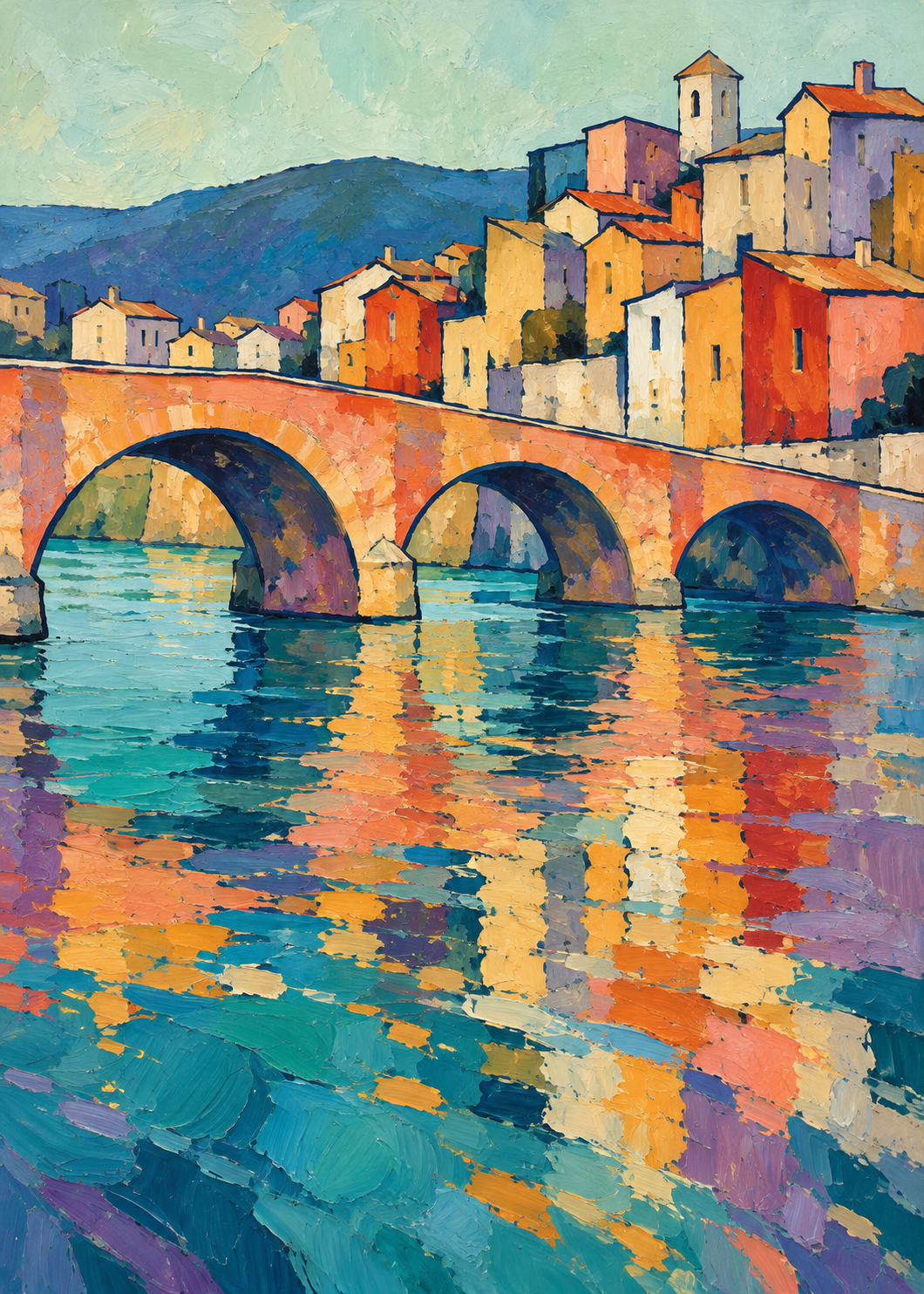 Brücke der bunten Stadt – Originalmotiv ohne Rahmen