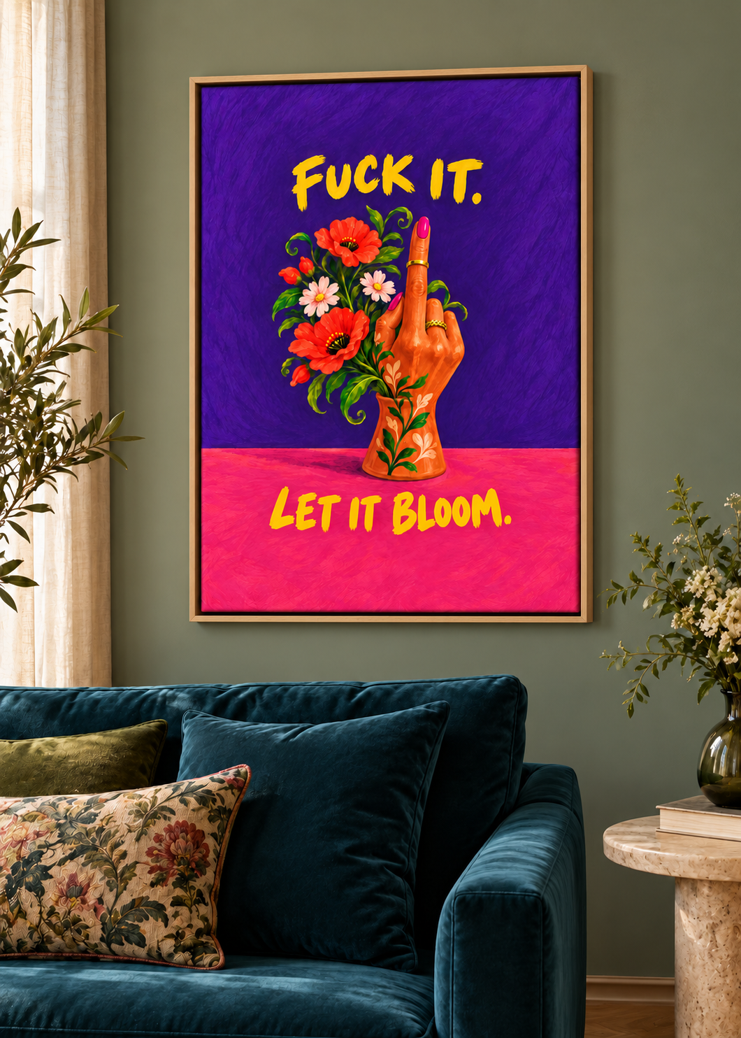 Let it Bloom – Leinwand im hellen Naturholz-Schattenfugenrahmen