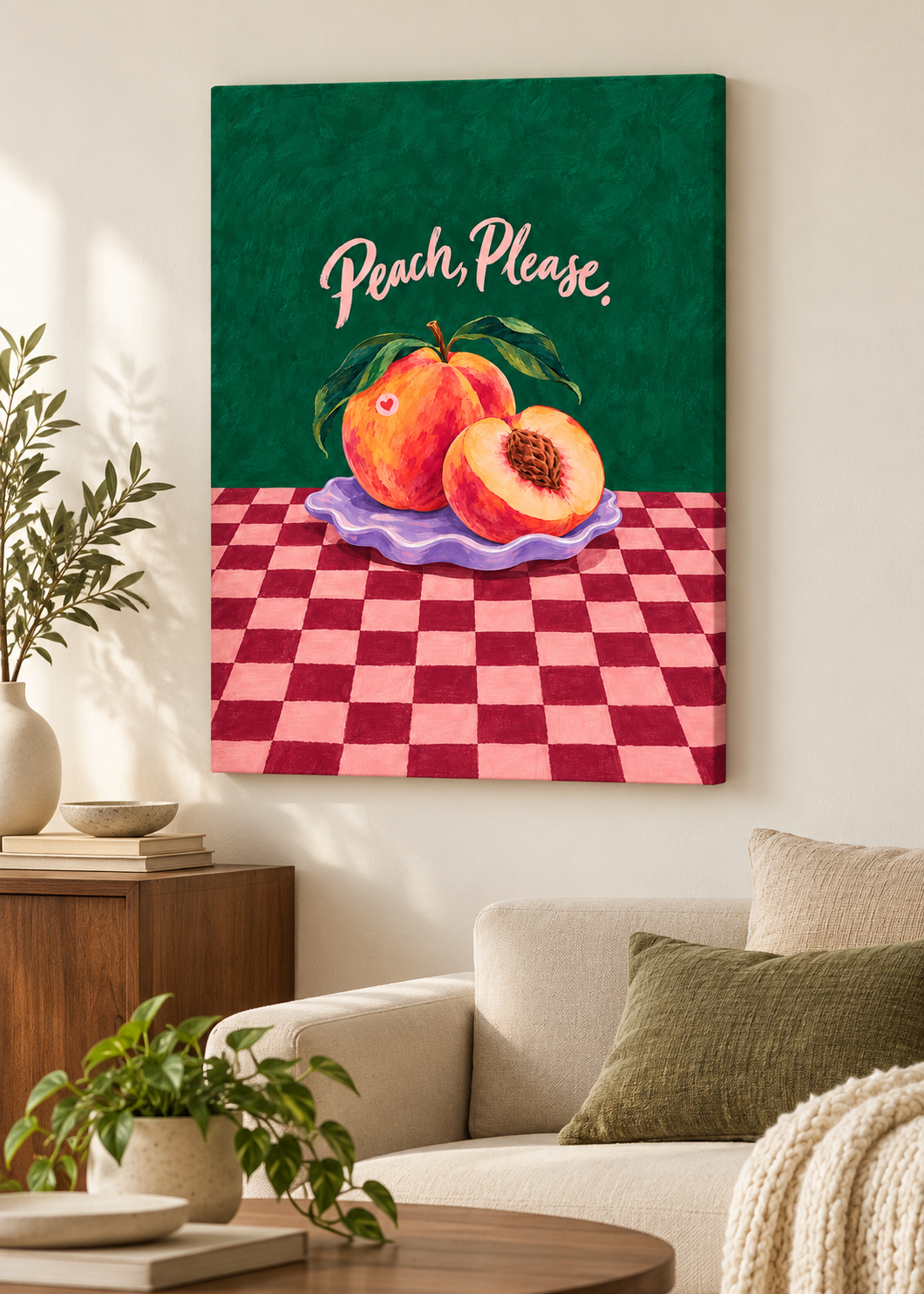 Peach Please – Leinwand ohne Rahmen im Wohnraum