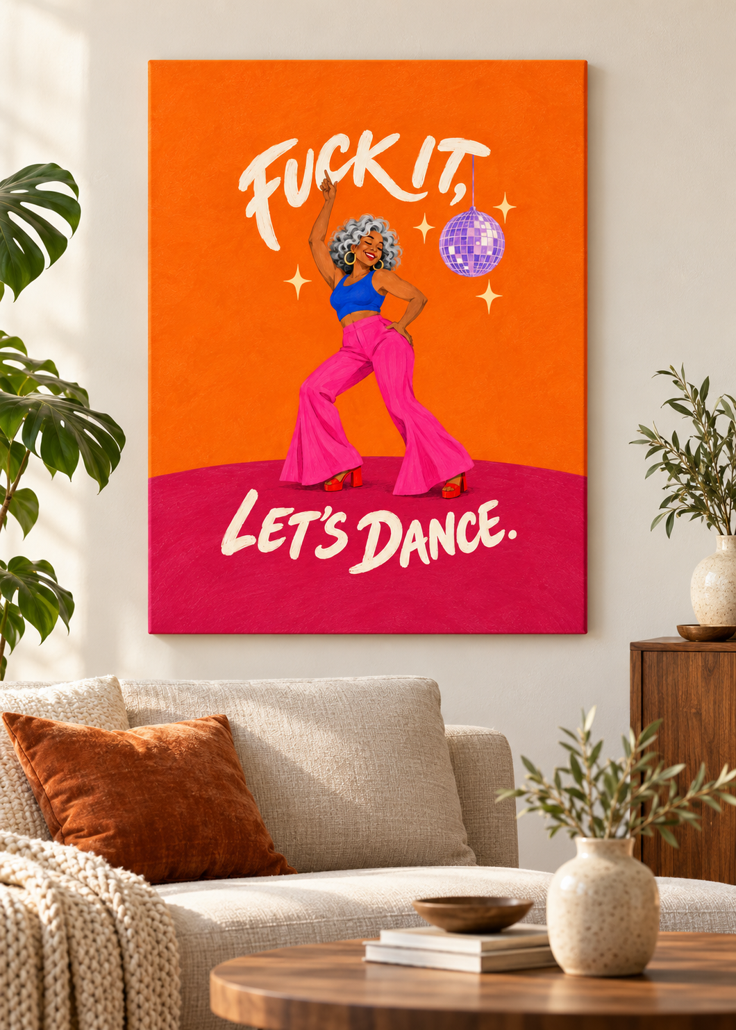 Let's Dance – rahmenlose Leinwand im Wohnraum