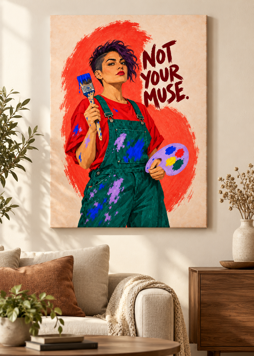 Not Your Muse – rahmenlose Leinwand im Wohnraum
