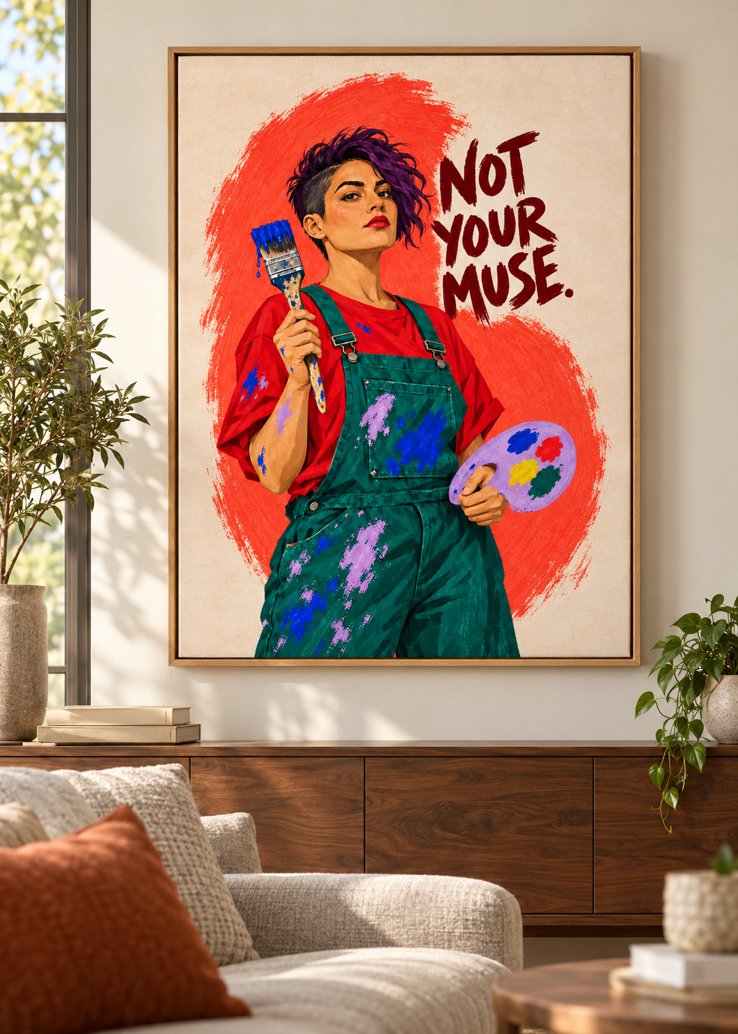 Not Your Muse – Leinwand im Naturholz-Schattenfugenrahmen im Wohnraum