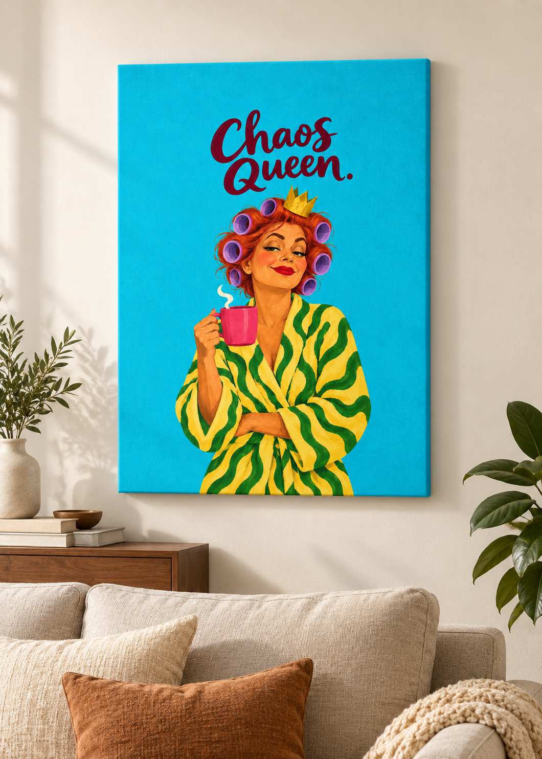 Chaos Queen – rahmenlose Leinwand im Wohnraum